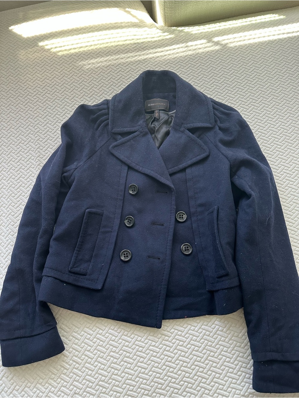 BCBGMaxAzria Navy Double-Breasted Wool Peacoat
